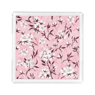 White cherry blossom acrylic tray