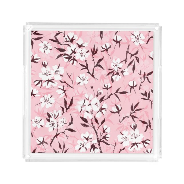White cherry blossom acrylic tray (Front)