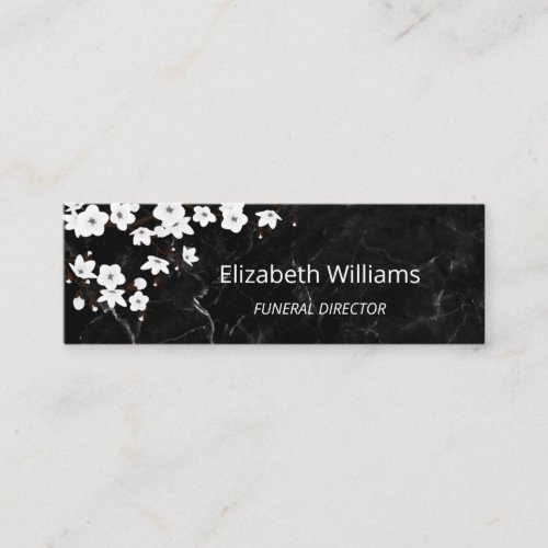  White Cherry Blossom Black Marble QR Code Mini Business Card