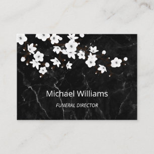 White Cherry Blossom Black Marble Undertaker Business Card