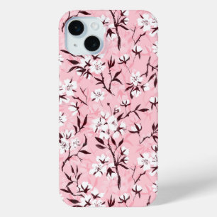 White cherry blossom iPhone 15 plus case