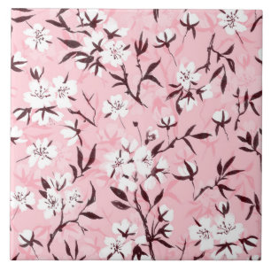 White cherry blossom ceramic tile