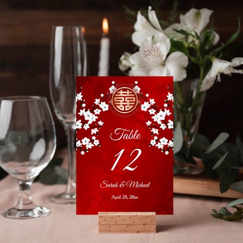 White Cherry Blossom Chinese Wedding Table Number