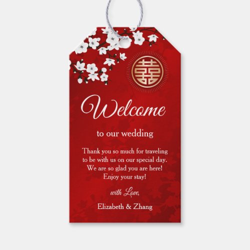 White Cherry Blossom Chinese Wedding Welcome Gift Tags