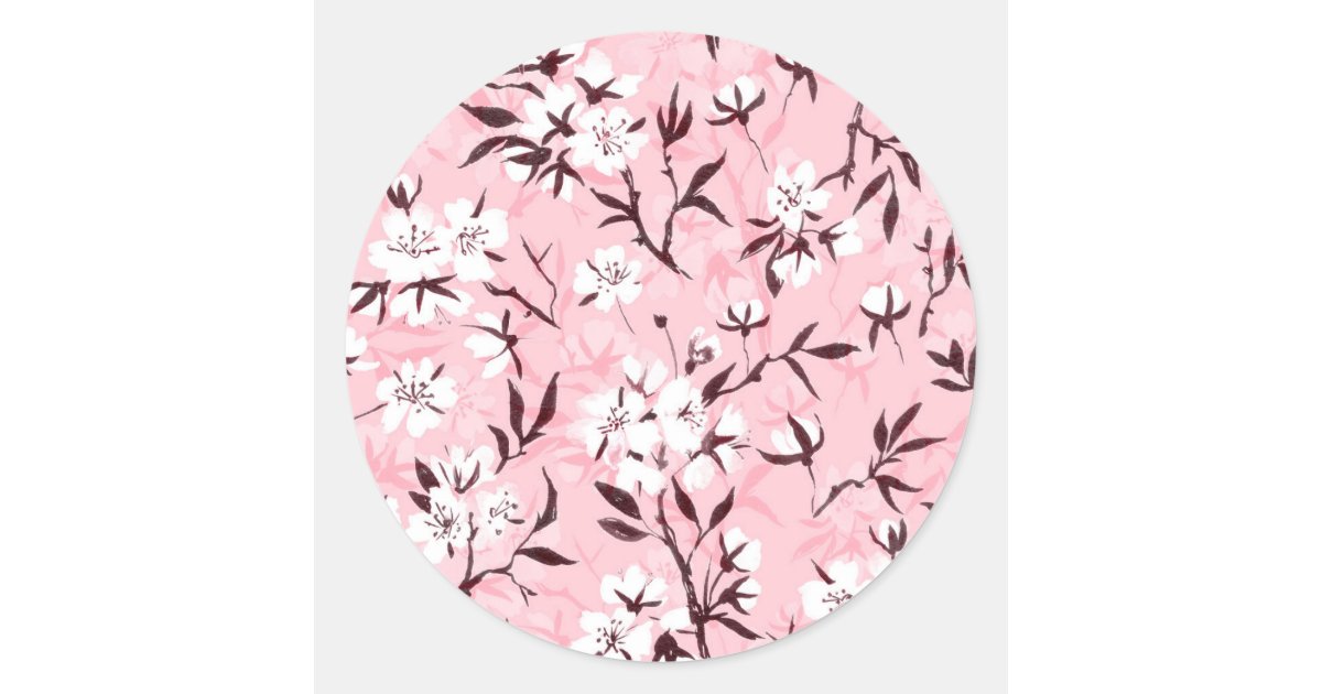 White cherry blossom classic round sticker | Zazzle