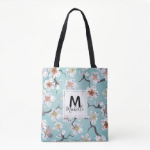 White Cherry Blossom Colorful Monogram