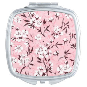 White cherry blossom compact mirror