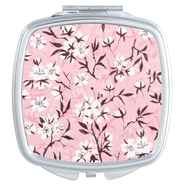 White cherry blossom compact mirror (Front)