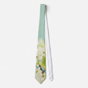 White Cherry Blossom Flower Floral Tree Mens Tie