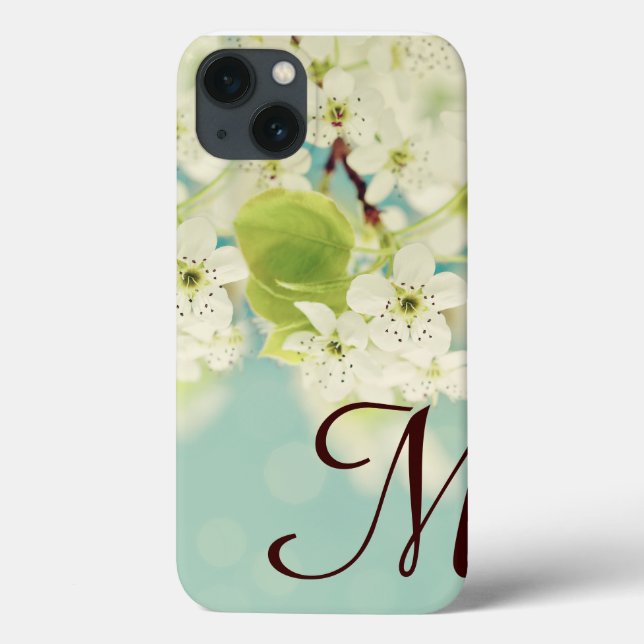 White Cherry Blossom Flower Monogram IPAD Case (Back)