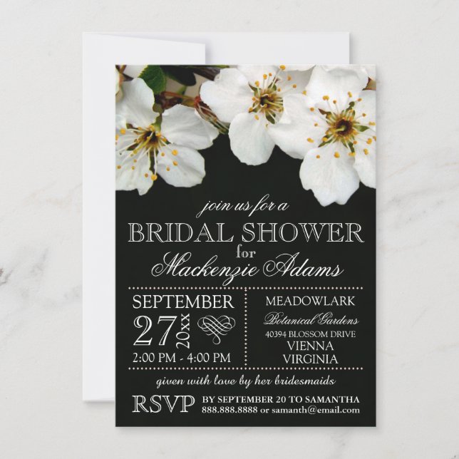 White Cherry Blossom Flowers Bridal Wedding Shower Invitation (Front)