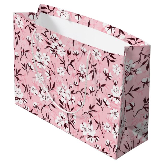 White cherry blossom large gift bag (Back Angled)