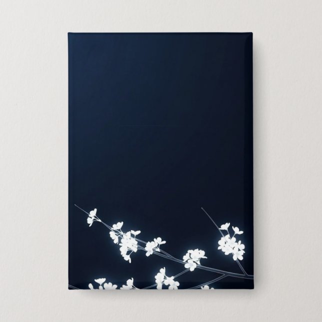 White Cherry Blossom Navy Background Button (Front)