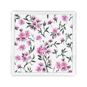 White cherry blossom on white acrylic tray