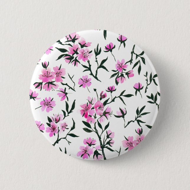 White cherry blossom on white button (Front)