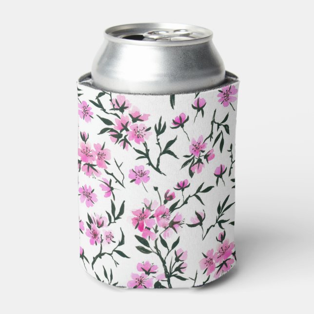 White cherry blossom on white can cooler (Can Front)