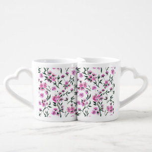 White cherry blossom on white coffee mug set