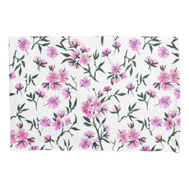 White cherry blossom on white pillow case (Front)