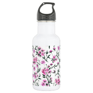 White cherry blossom on white stainless steel water bottle