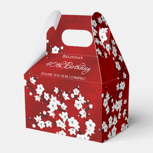 White Cherry Blossom Red Birthday Thank You  Favor Boxes