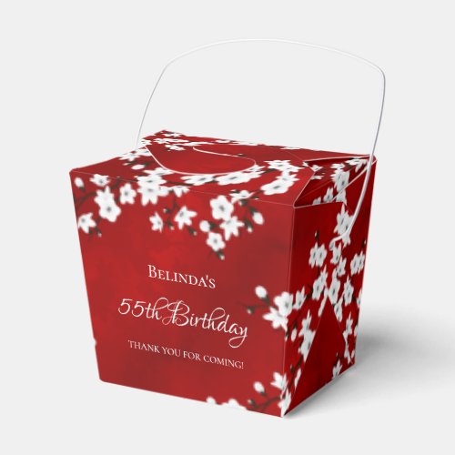White Cherry Blossom Red Thank You Birthday   Favor Boxes
