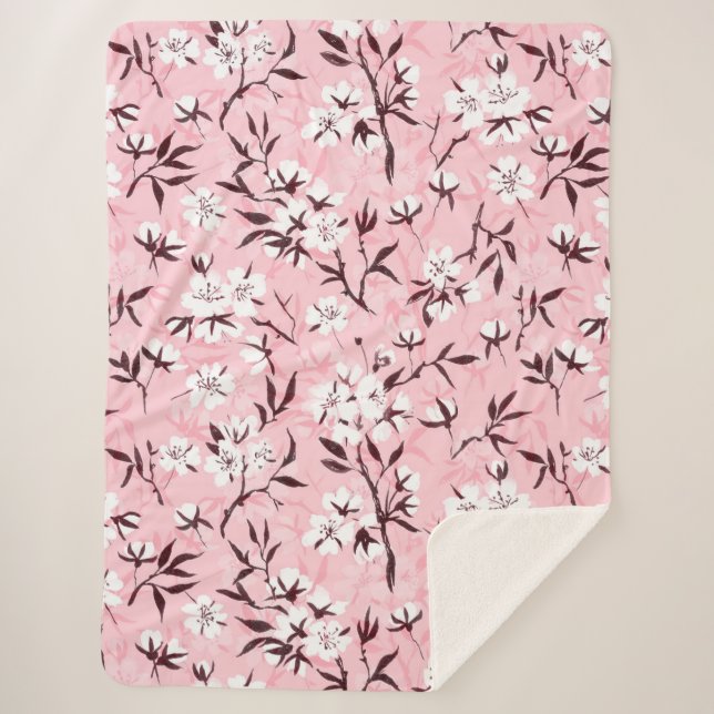 White cherry blossom sherpa blanket (Front)