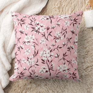 White cherry blossom throw pillow