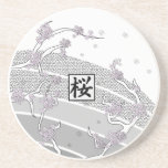 White Cherry Blossom Tree Sandstone Coaster