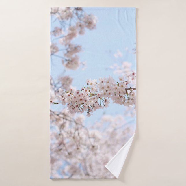 White cherry blossom under clear blue sky in the m bath towel (Bath Towel)