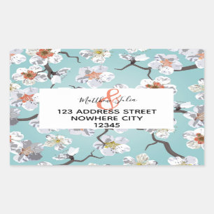 White Cherry Blossom Wedding or Engagement Rectangular Sticker