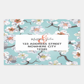 White Cherry Blossom Wedding or Engagement Rectangular Sticker