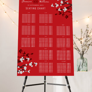 White Cherry Blossoms 囍 Chinese Wedding Seat Chart Foam Board