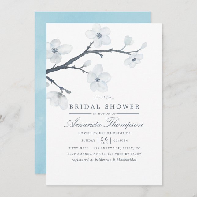 White Cherry Blossoms Bridal Shower Invitation (Front/Back)