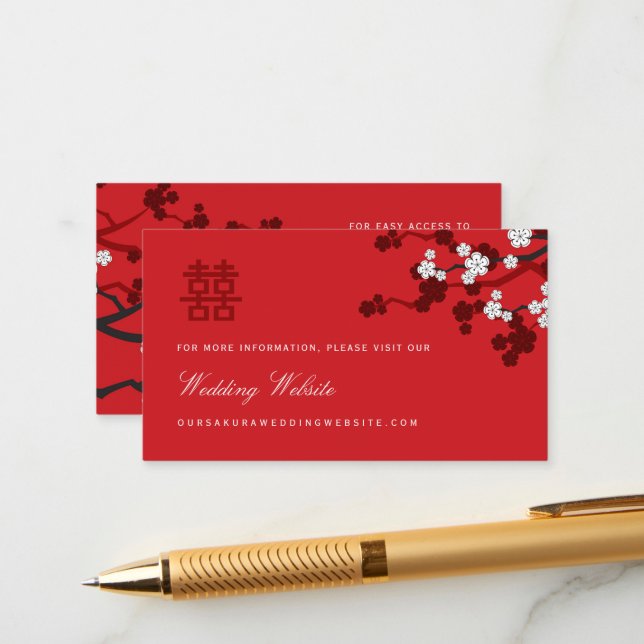 White Cherry Blossoms Chinese Wedding Website Card (Front/Back In Situ)