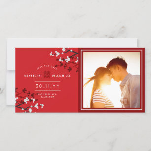 White Cherry Blossoms Double Happiness Asian Photo Save The Date