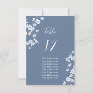White Cherry Blossoms Dusty Blue Place Card