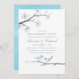 White Cherry Blossoms Engagement Party Invitation