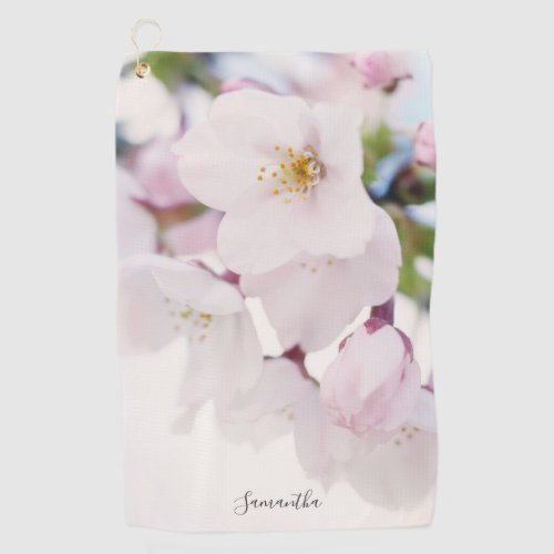 White Cherry Blossoms Floral Personalized Golf Towel