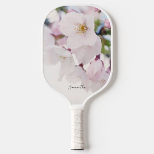 White Cherry Blossoms Floral Personalized Pickleball Paddle