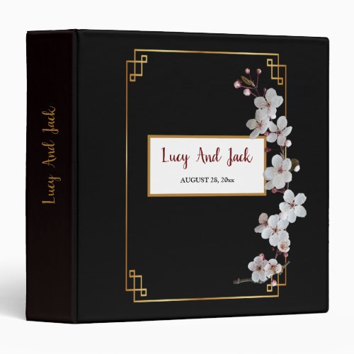 white Cherry Blossoms golden Frame 3 Ring Binder