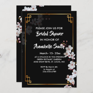 white Cherry Blossoms &golden Frame Bridal Shower Invitation