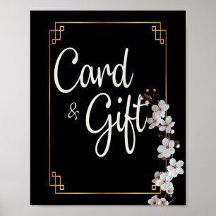 white Cherry Blossoms &golden Frame Cards &Gifts Poster