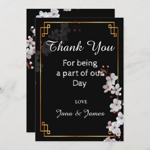 white Cherry Blossoms &golden Frame thank you Invitation