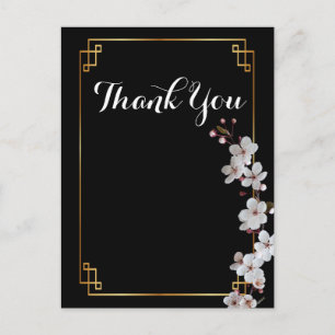 white Cherry Blossoms &golden Frame Thank you Postcard