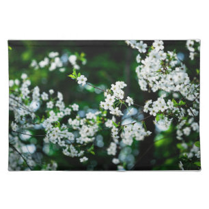 White Cherry Blossoms Green Leaves Placemat