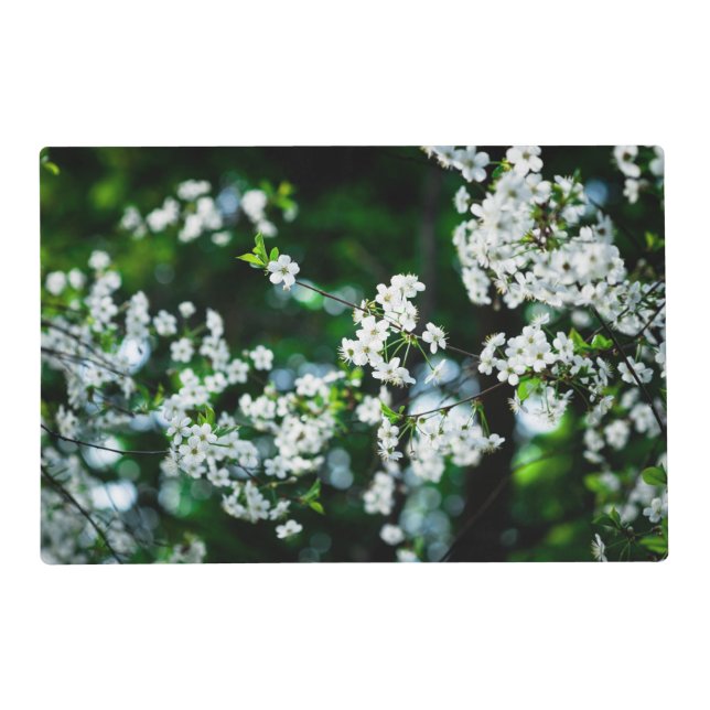 White Cherry Blossoms Green Leaves Placemat (Front)