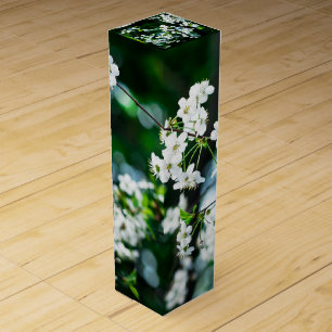 White Cherry Blossoms Green Leaves Wine Box