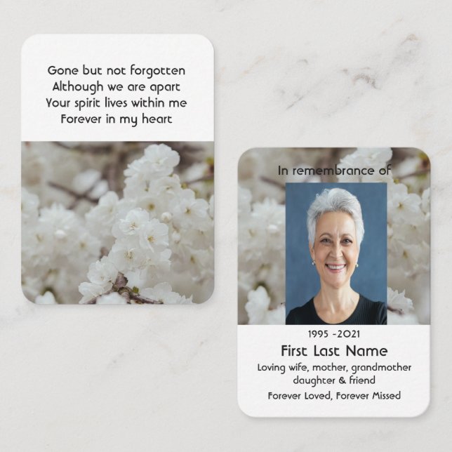White Cherry Blossoms Memorial Pocket Keepsake Business Card (Front/Back)