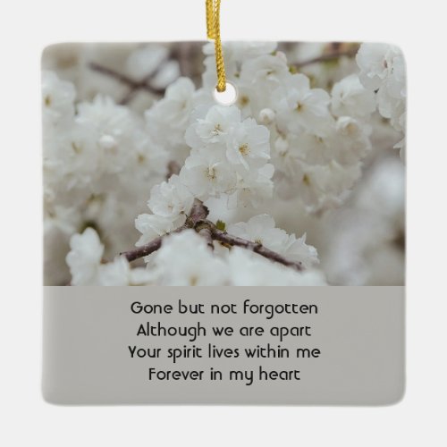 White Cherry Blossoms Memorial Pocket Keepsake Ceramic Ornament