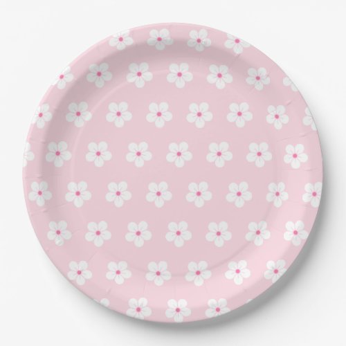 White Cherry Blossoms on Pink Paper Plates